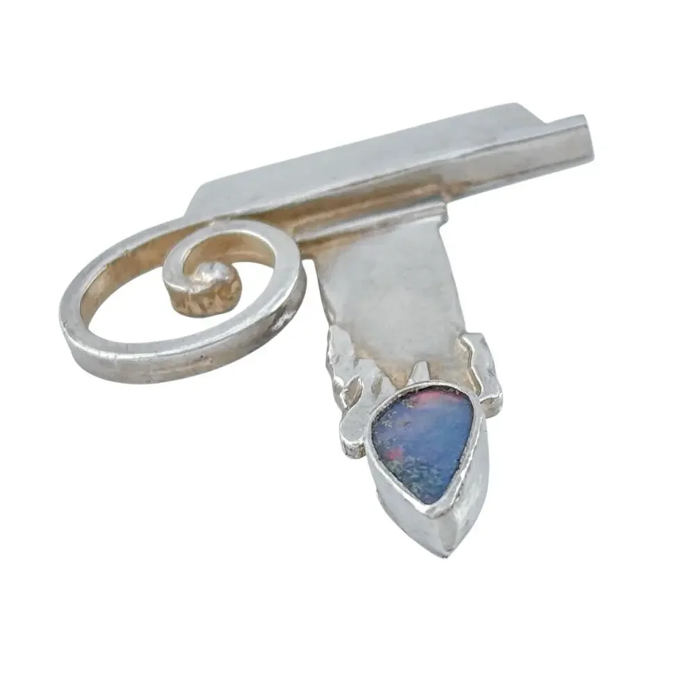 Vintage Sterling Silver 925 Opal Candle Brooch